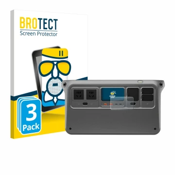 Front side of a product packaging with the brand logo BROTECT. Next to it is the device DJI Power 1000 shown with the correspo