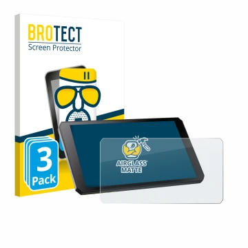 Front side of a product packaging with the brand logo BROTECT. Next to it is the device RiderNav R7M shown with the correspond