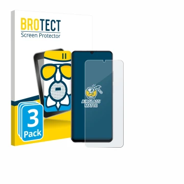 Front side of a product packaging with the brand logo BROTECT. Next to it is the device realme Note 70 shown with the correspo