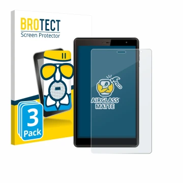 Front side of a product packaging with the brand logo BROTECT. Next to it is the device Logicom Tab 80 8