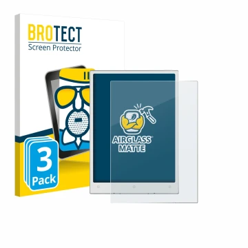 Front side of a product packaging with the brand logo BROTECT. Next to it is the device Viwoods AiPaper Mini shown with the co