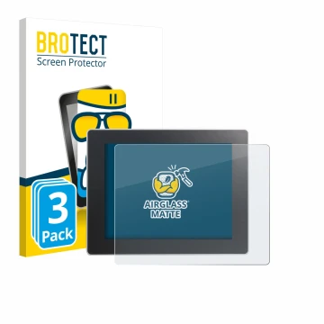 Front side of a product packaging with the brand logo BROTECT. Next to it is the device Weintek cMT3092X shown with the corres