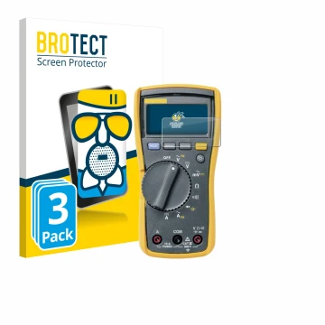 Front side of a product packaging with the brand logo BROTECT. Next to it is the device Fluke 115 shown with the corresponding