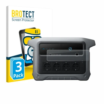 Front side of a product packaging with the brand logo BROTECT. Next to it is the device Anker SOLIX C1000 Gen 2 shown with the