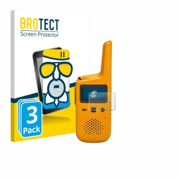 Front side of a product packaging with the brand logo BROTECT. Next to it is the device Motorola Talkabout T72 shown with the 