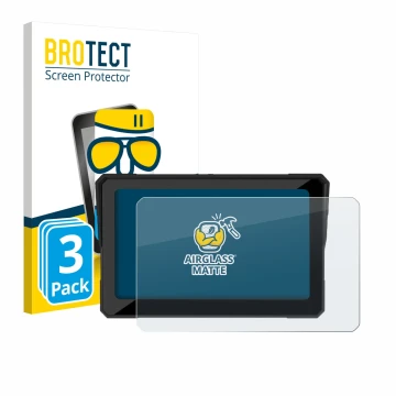 Front side of a product packaging with the brand logo BROTECT. Next to it is the device Carpuride W702 Plus 7
