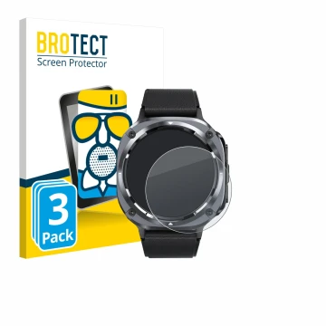 Front side of a product packaging with the brand logo BROTECT. Next to it is the device TIMU S90+ 1.48