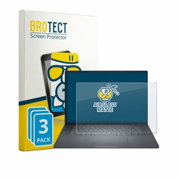 Front side of a product packaging with the brand logo BROTECT. Next to it is the device Dell Pro Precision 7 Series 16 shown w