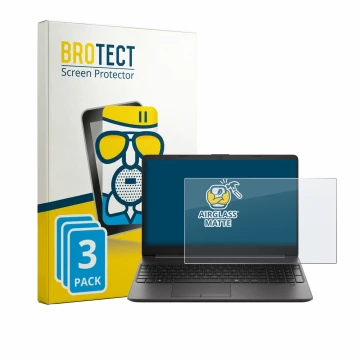 Front side of a product packaging with the brand logo BROTECT. Next to it is the device HP EliteBook 250RT G9 shown with the c