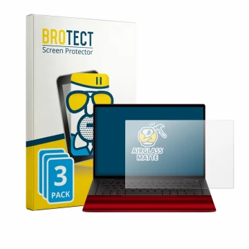 Front side of a product packaging with the brand logo BROTECT. Next to it is the device HP Scuderia Ferrari Notebook shown wit