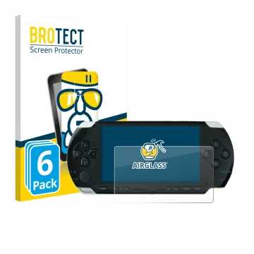 Front side of a product packaging with the brand logo BROTECT. Next to it is the device Sony PSP 1000 shown with the correspon