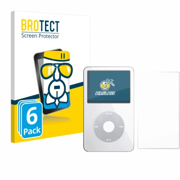 Front side of a product packaging with the brand logo BROTECT. Next to it is the device Apple iPod Classic Video (Front+Back) 