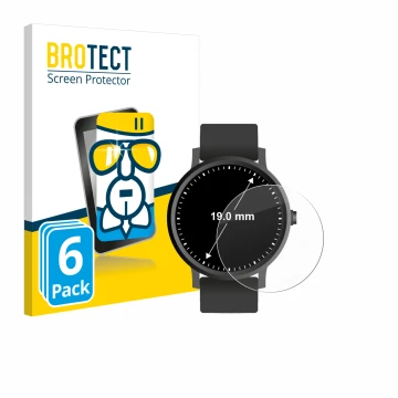 Front side of a product packaging with the brand logo BROTECT. Next to it is the device Watches (Circular, ø: 19 mm) shown wit
