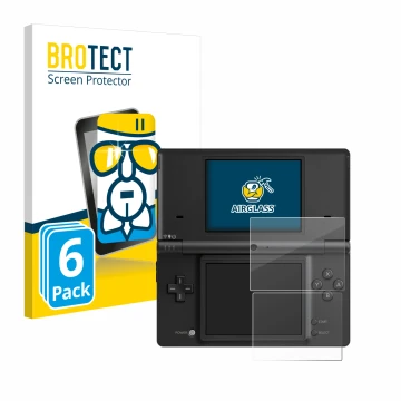 Front side of a product packaging with the brand logo BROTECT. Next to it is the device Nintendo DSi shown with the correspond
