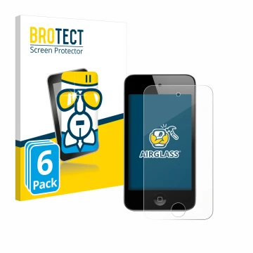 Front side of a product packaging with the brand logo BROTECT. Next to it is the device Apple iPod Touch (4th Gen.) shown with