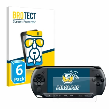 Front side of a product packaging with the brand logo BROTECT. Next to it is the device Sony PSP 1004 shown with the correspon