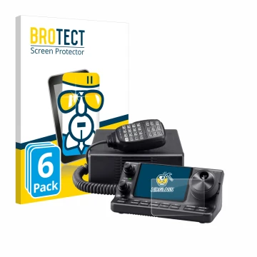 Front side of a product packaging with the brand logo BROTECT. Next to it is the device Icom IC-7100 shown with the correspond