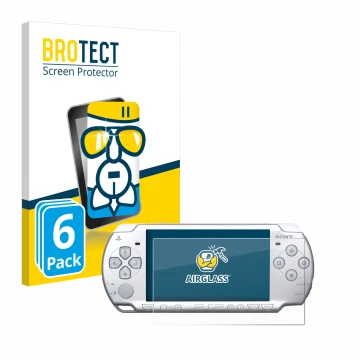 Front side of a product packaging with the brand logo BROTECT. Next to it is the device Sony PSP 2004 shown with the correspon