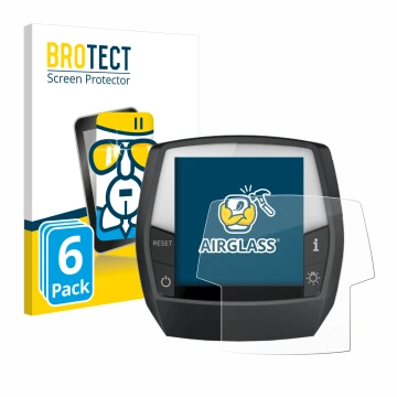Front side of a product packaging with the brand logo BROTECT. Next to it is the device Bosch Intuvia Active Line shown with t