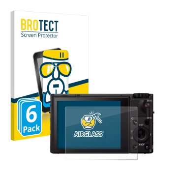 Front side of a product packaging with the brand logo BROTECT. Next to it is the device Sony Cyber-Shot DSC-RX100 III shown wi