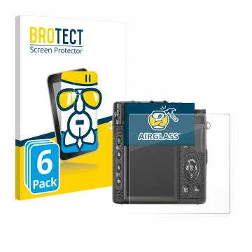 Front side of a product packaging with the brand logo BROTECT. Next to it is the device Fujifilm X10 shown with the correspond