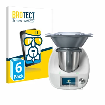 Front side of a product packaging with the brand logo BROTECT. Next to it is the device Vorwerk Thermomix TM5 shown with the c