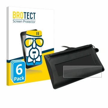 Front side of a product packaging with the brand logo BROTECT. Next to it is the device Topaz T-LBK460-HSB-R shown with the co