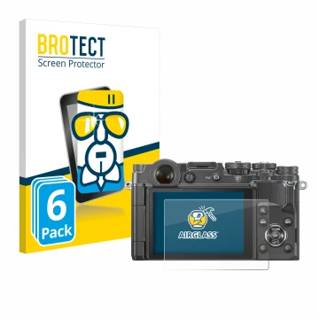 Front side of a product packaging with the brand logo BROTECT. Next to it is the device Olympus PEN-F shown with the correspon