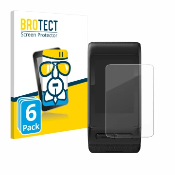 Front side of a product packaging with the brand logo BROTECT. Next to it is the device Garmin vivoactive HR shown with the co