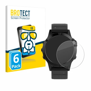Front side of a product packaging with the brand logo BROTECT. Next to it is the device Garmin Fenix 5 (47 mm) shown with the 