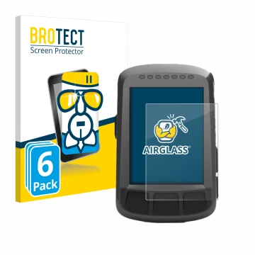 Front side of a product packaging with the brand logo BROTECT. Next to it is the device Wahoo Elemnt Bolt GPS shown with the c