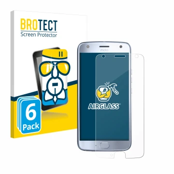 Front side of a product packaging with the brand logo BROTECT. Next to it is the device Motorola Moto X4 shown with the corres