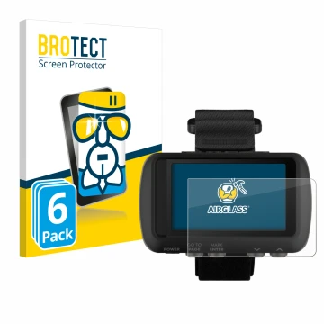 Front side of a product packaging with the brand logo BROTECT. Next to it is the device Garmin Foretrex 601 shown with the cor
