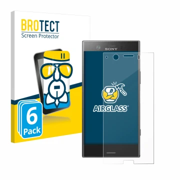 Front side of a product packaging with the brand logo BROTECT. Next to it is the device Sony Xperia XZ1 Compact shown with the