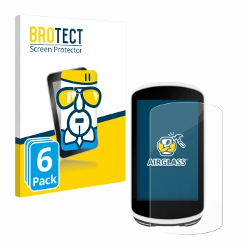 Front side of a product packaging with the brand logo BROTECT. Next to it is the device Garmin Edge 1030 shown with the corres