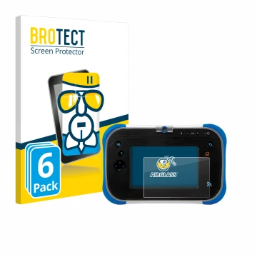Front side of a product packaging with the brand logo BROTECT. Next to it is the device Vtech Storio Max 2.0 shown with the co