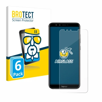Front side of a product packaging with the brand logo BROTECT. Next to it is the device Honor 9 Lite shown with the correspond