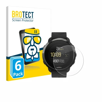 Front side of a product packaging with the brand logo BROTECT. Next to it is the device Suunto 3 Fitness shown with the corres