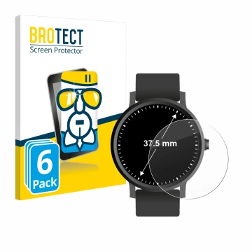 Front side of a product packaging with the brand logo BROTECT. Next to it is the device Watches (Circular, ø: 37.5 mm) shown w