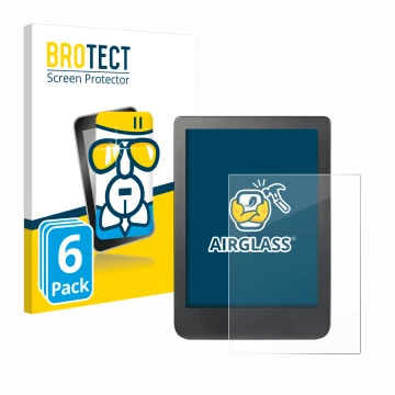Front side of a product packaging with the brand logo BROTECT. Next to it is the device Kobo Clara HD (6