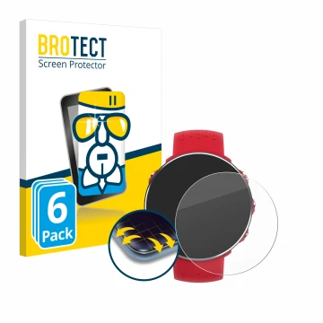 Front side of a product packaging with the brand logo BROTECT. Next to it is the device Polar Vantage M shown with the corresp