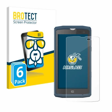 Front side of a product packaging with the brand logo BROTECT. Next to it is the device Crosscall Core X3 shown with the corre