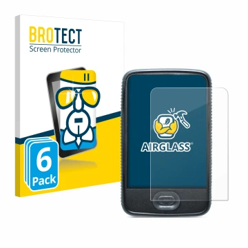 Front side of a product packaging with the brand logo BROTECT. Next to it is the device Dexcom G6 Receiver CGM shown with the 