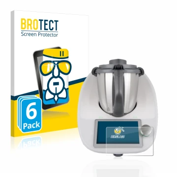 Front side of a product packaging with the brand logo BROTECT. Next to it is the device Vorwerk Bimby TM6 shown with the corre