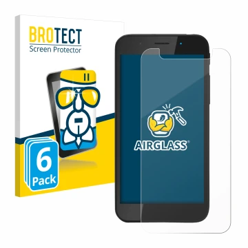 Front side of a product packaging with the brand logo BROTECT. Next to it is the device Shiftphones Shift5me shown with the co