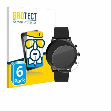 Front side of a product packaging with the brand logo BROTECT. Next to it is the device Fossil The Carlyle HR (5.Gen) shown wi