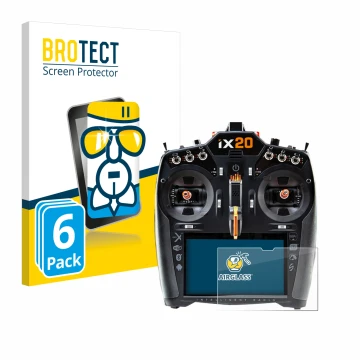 Front side of a product packaging with the brand logo BROTECT. Next to it is the device Spektrum iX20 shown with the correspon