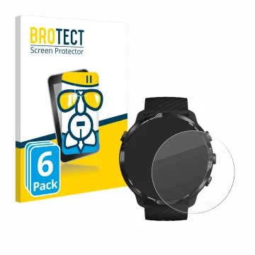 Front side of a product packaging with the brand logo BROTECT. Next to it is the device Suunto 7 shown with the corresponding 