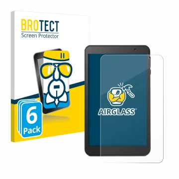 Front side of a product packaging with the brand logo BROTECT. Next to it is the device Vankyo MatrixPad S8 shown with the cor