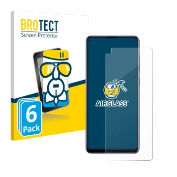 Front side of a product packaging with the brand logo BROTECT. Next to it is the device Samsung Galaxy A21s shown with the cor